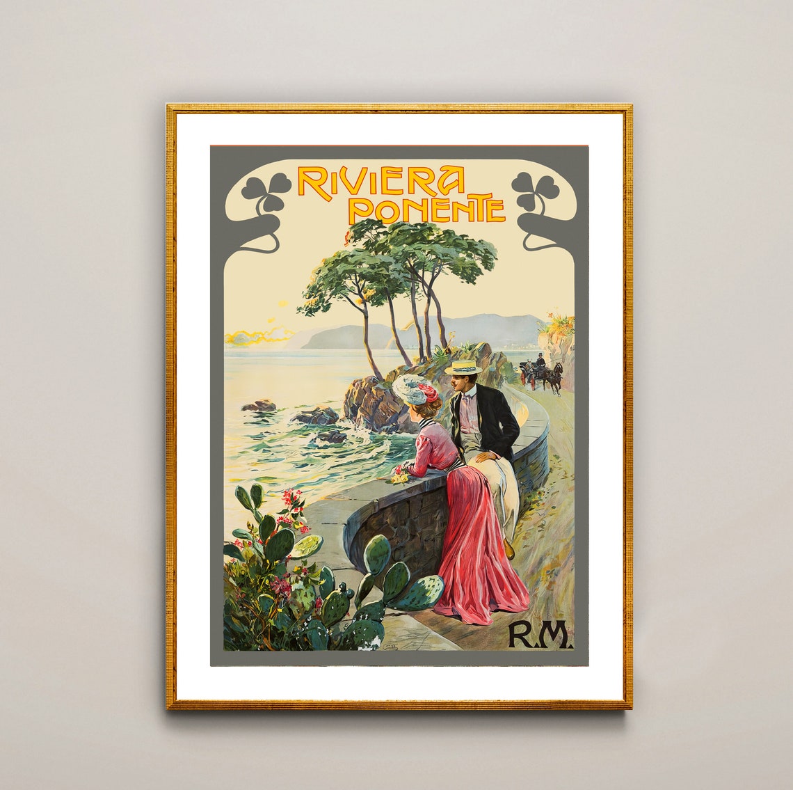 Riviera Ponente Italian Coast Belle Epoque Couple Seaside View Poster