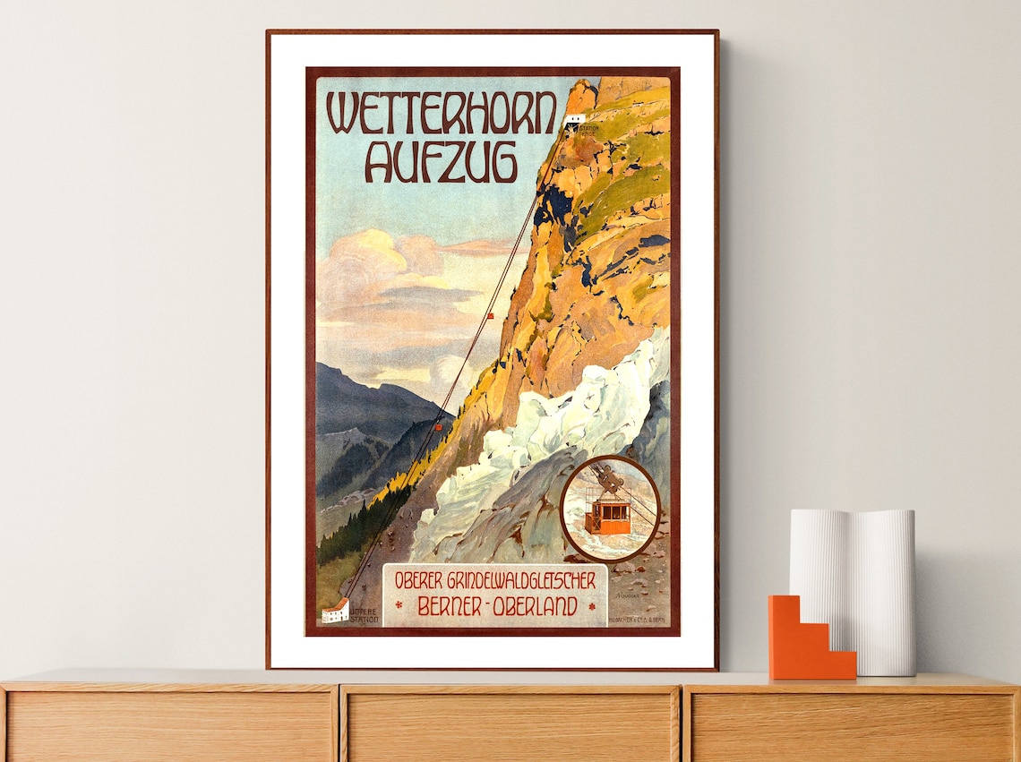 Wetterhorn Aufzug Grindelwald Glacier Vintage Swiss Cable Car Poster