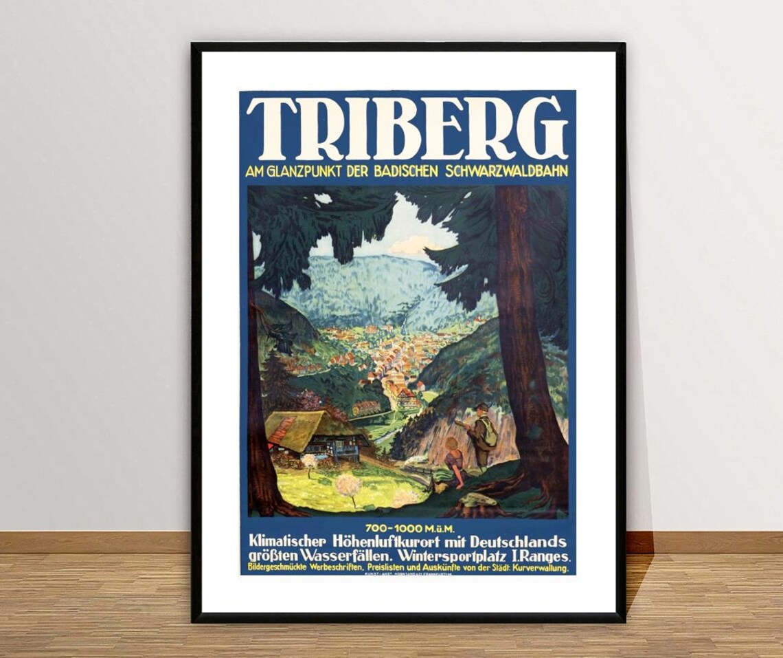 Triberg Black Forest Germany Waterfall Railway Vintage Travel Poster - Image 2