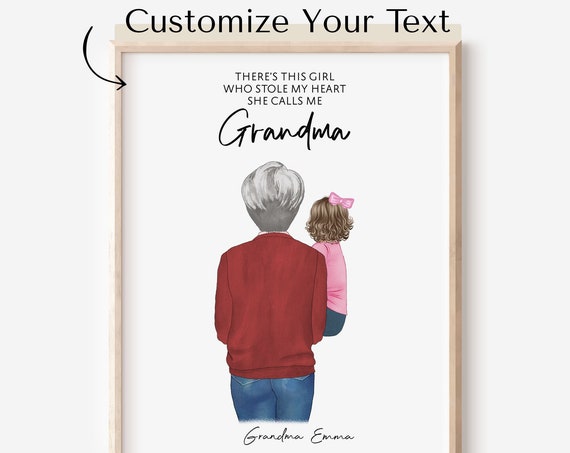 Personalized Mothers Day Gift For Grandma Personalized Gigi Nana Mimi Nooni Birthday Gift Custom Family Drawing Personalized Wall Art Print