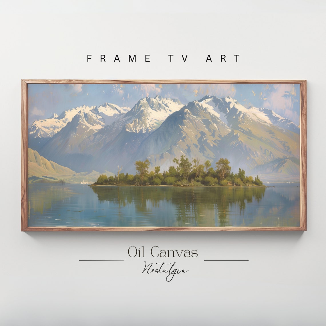 Mountain Landscape Frame Tv Art Vintage Rustic Scenery Oil Painting Farmhouse Decor Nature Wall Art Instant