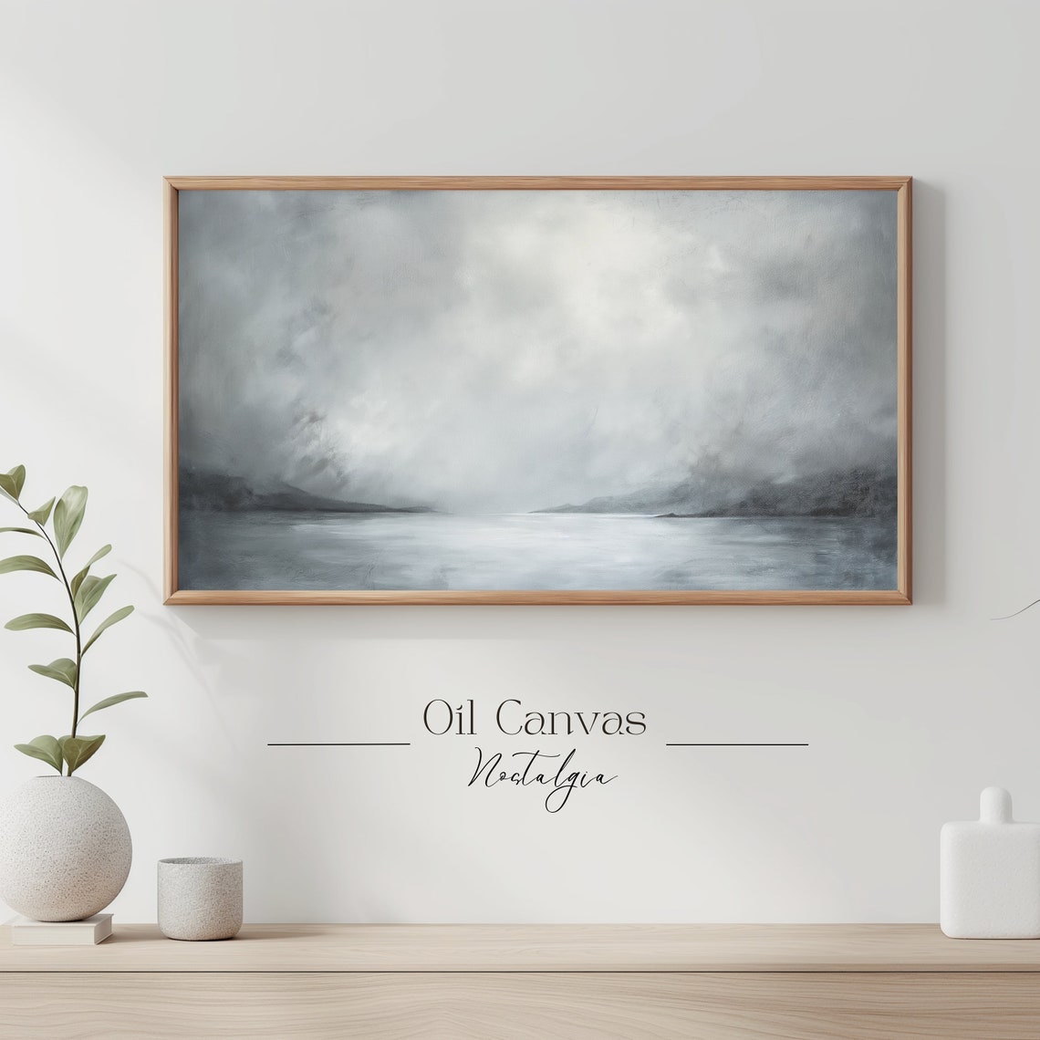 Gray Abstract Misty Ocean Foggy Minimalist Seascape Wall Art - Image 3