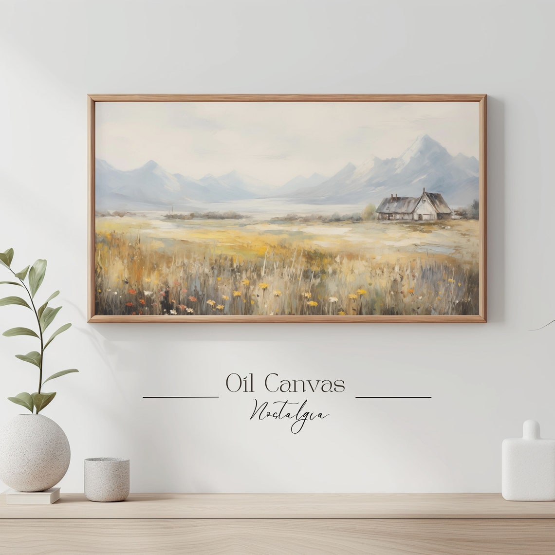 Frame Tv Art Rustic Mountain Landscape Vintage Nature Mountain Oil Painting Rustic Cabin Decor - Image 3
