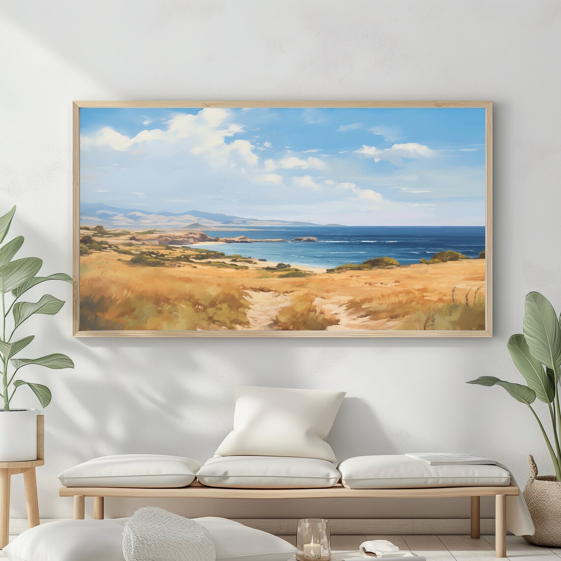 Frame Tv Art Vintage Beach Oil Painting Summer Sea Art Ocean Frame Tv Art Costal Landscape Blue Nautical Seascape - Image 2