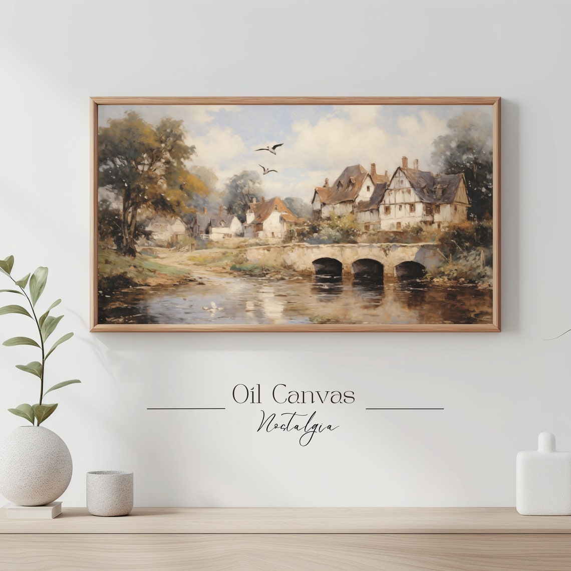 English Village Stone Bridge River Reflections Vintage Country Poster - Image 3
