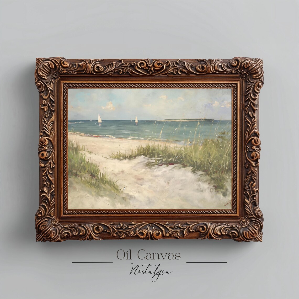 Wall Art Vintage Beach Oil Painting Summer Sea Art Ocean Costal Landscape Blue Nautical Seascape - Image 2