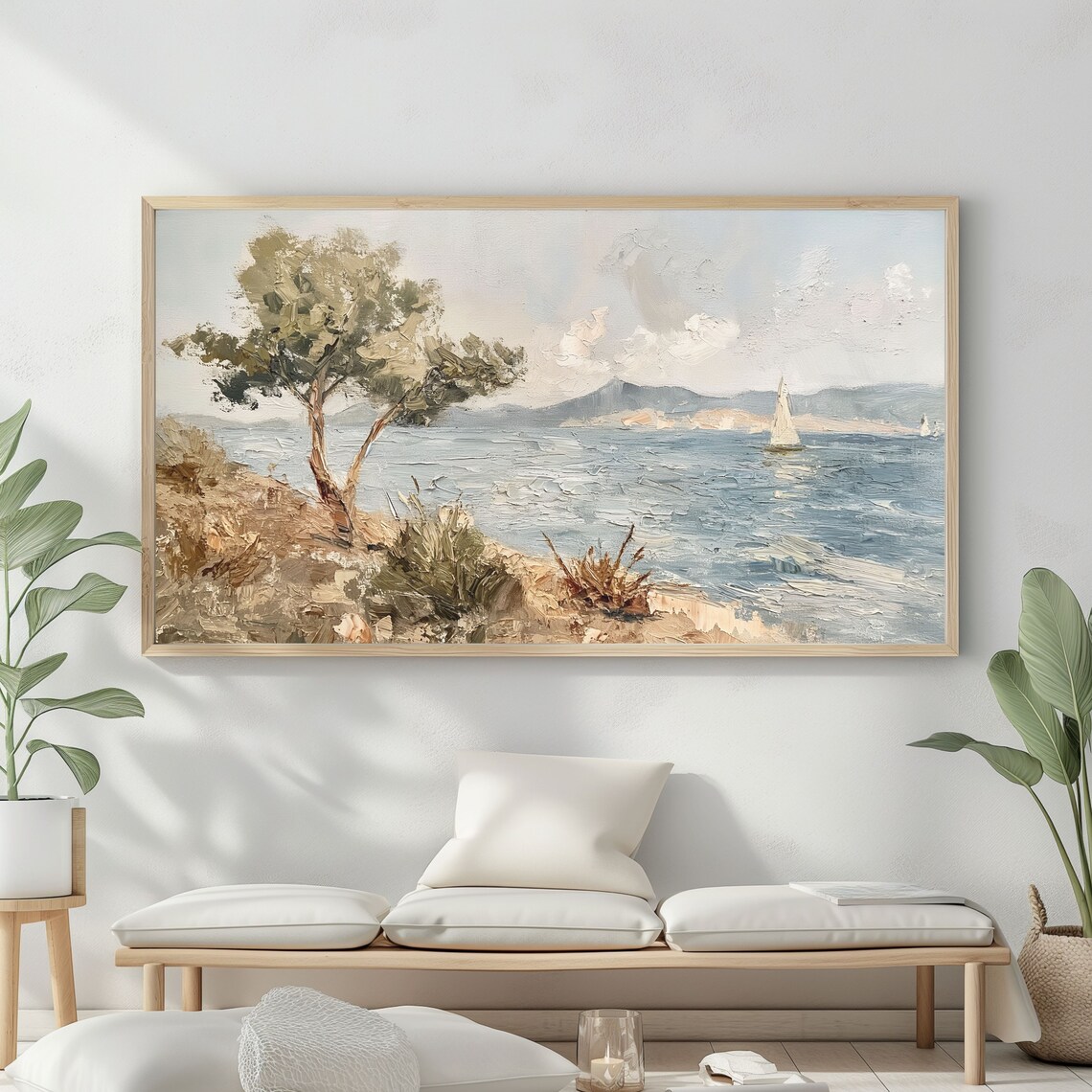 Frame Tv Art Vintage Beach Oil Painting Summer Sea Art Ocean Frame Tv Art Costal Landscape Blue Nautical Seascape - Image 2