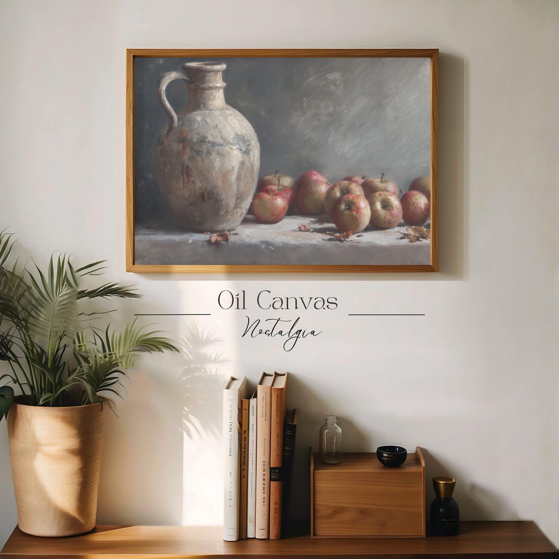 Rustic Clay Jug Red Apples Farmhouse Kitchen Still Life Oil Poster - Image 3