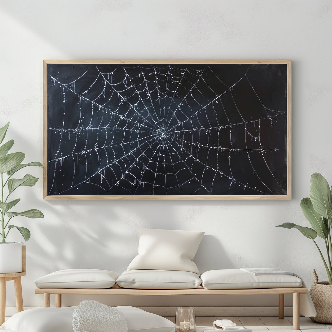 Halloween Spider Web Dewy Black Background Moody Gothic Wall Art - Image 2