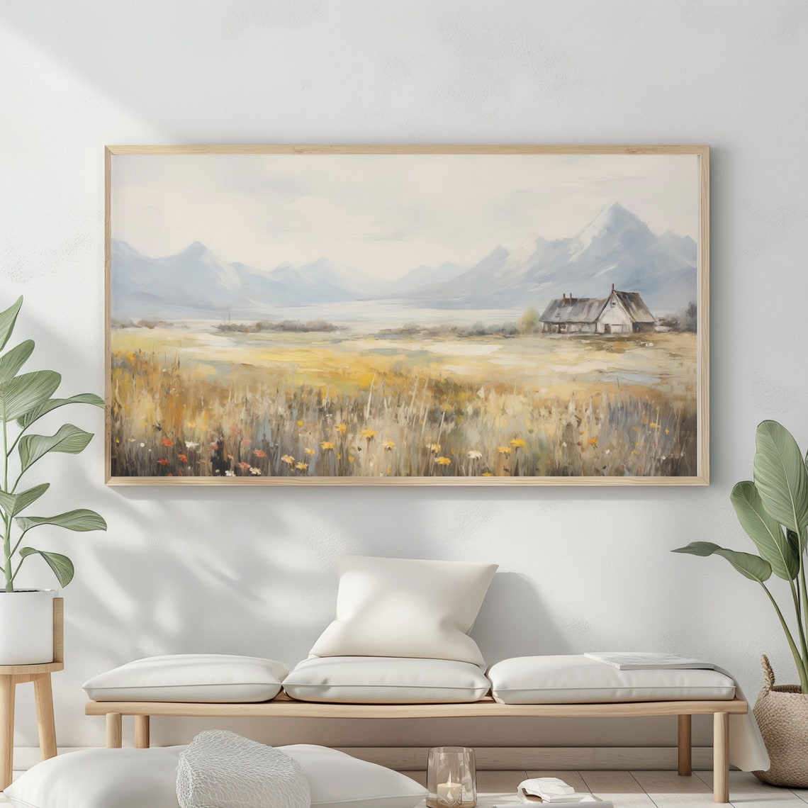 Frame Tv Art Rustic Mountain Landscape Vintage Nature Mountain Oil Painting Rustic Cabin Decor - Image 2