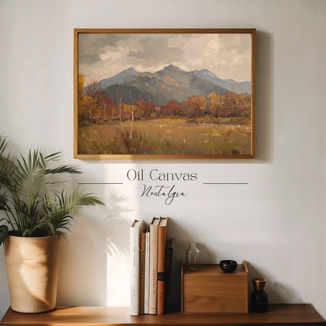 Mountain Landscape Wall Art Moody Oil Painting Neutral Colours Rustic Scenery Farmhouse Decor - Image 3