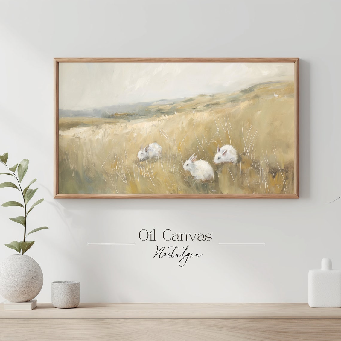 White Rabbits Golden Meadow Trio Vintage Nursery Bunny Wall Art - Image 3