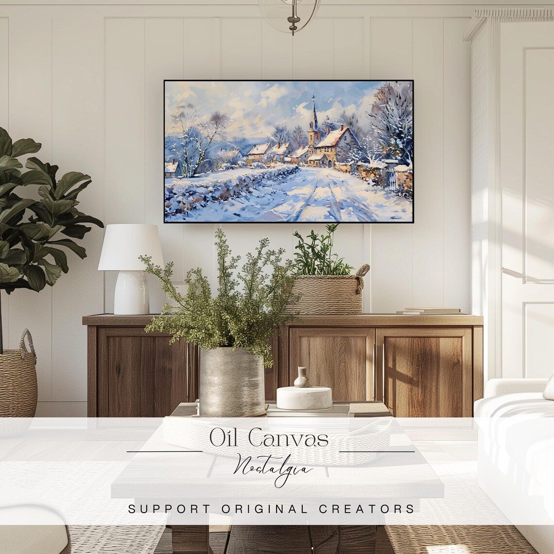 Snowy Winter Village Church Steeple Vintage Christmas Wall Art - Image 3