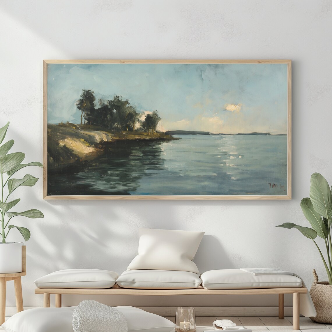 Frame Tv Art Vintage Beach Oil Painting Summer Sea Art Ocean Frame Tv Art Costal Landscape Blue Nautical Seascape - Image 2