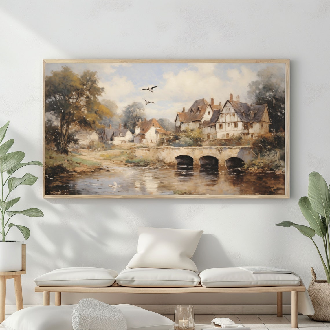 English Village Stone Bridge River Reflections Vintage Country Poster - Image 2
