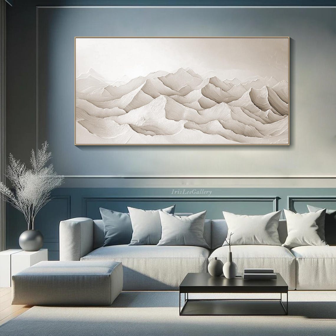 White Ivory Plaster Mountain Ridges Minimalist Serene Art Poster - Image 3