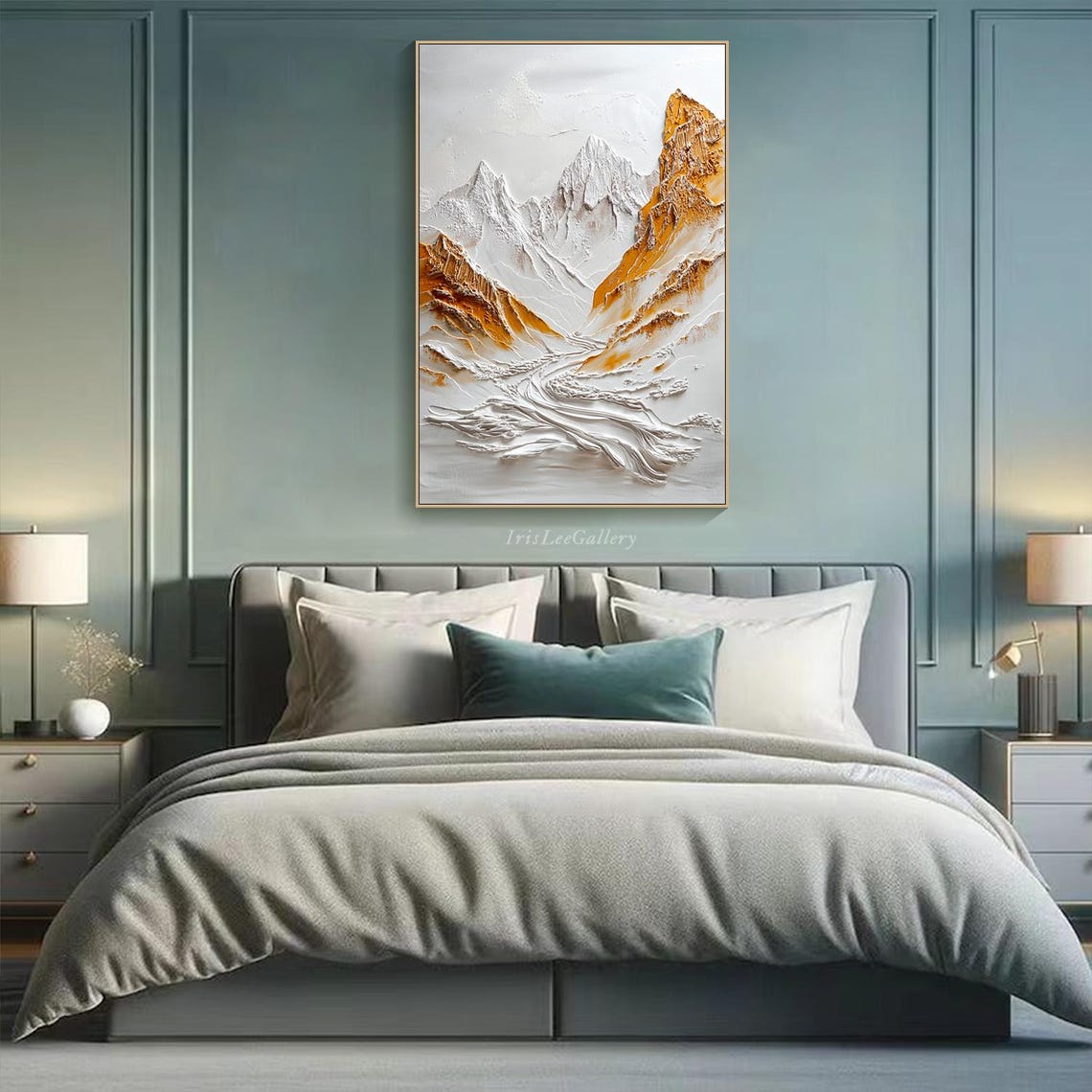 Original 3d Textured Wall Art Gold Mountain Painting On Custom Wall Art Rolling Hill Painting Plaster Style Living Room Art - Image 3