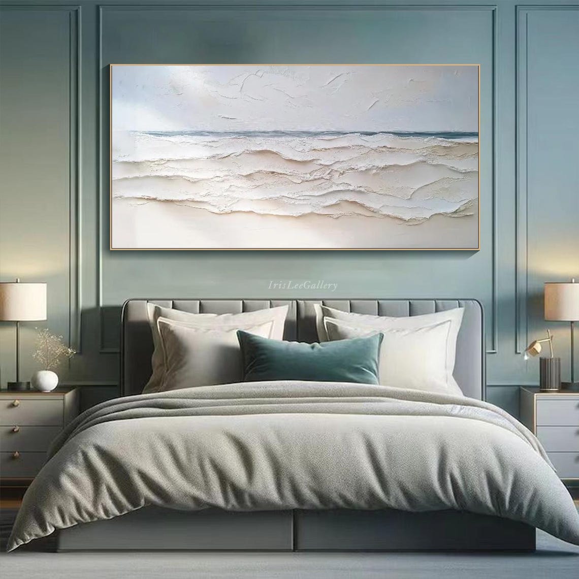 Neutral White Ocean Wave Panoramic 3D Textured Seascape Wall Art - Image 2