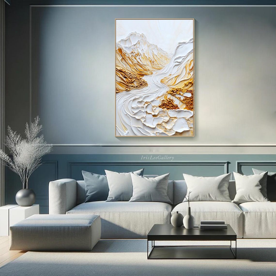 Original 3d Textured Wall Art Gold Mountain Painting On Custom Wall Art Rolling Hill Painting Plaster Style Living Room Art - Image 2