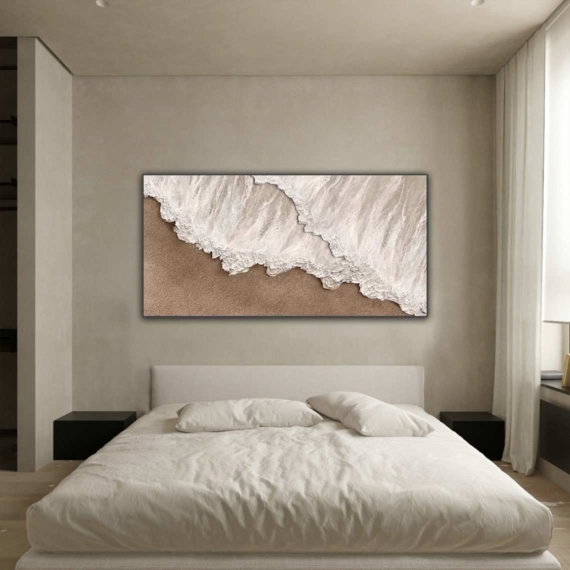 Beige Ocean Wave Washing Over Sand Aerial Neutral Coastal Art Poster - Image 4