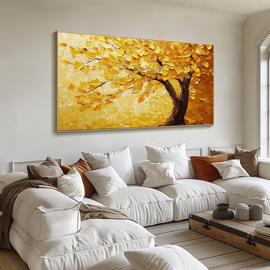 Original Gold Tower Tree Painting On Large 3d Textured Wall Art Unique Living Room Wall Art Natural Painting Wind Texture Look Art - Image 4
