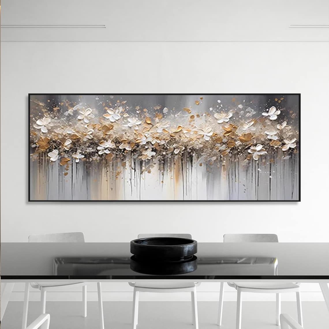 Gold Beige Flower Painting, Boho Floral Art Print - Image 3