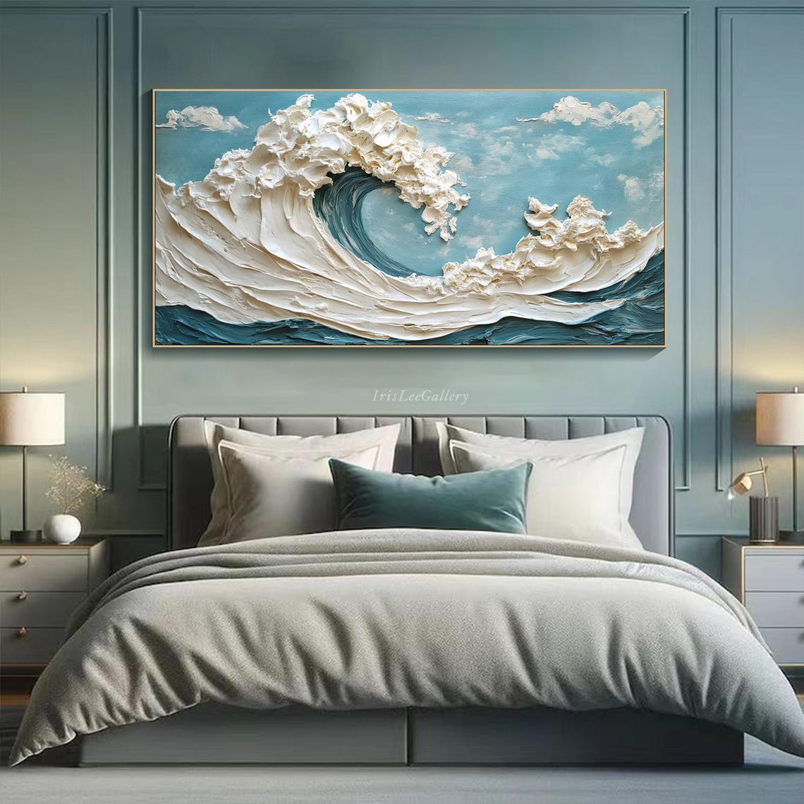 Great Ocean Wave White Foam Teal Blue 3D Textured Seascape Art Poster - Image 2
