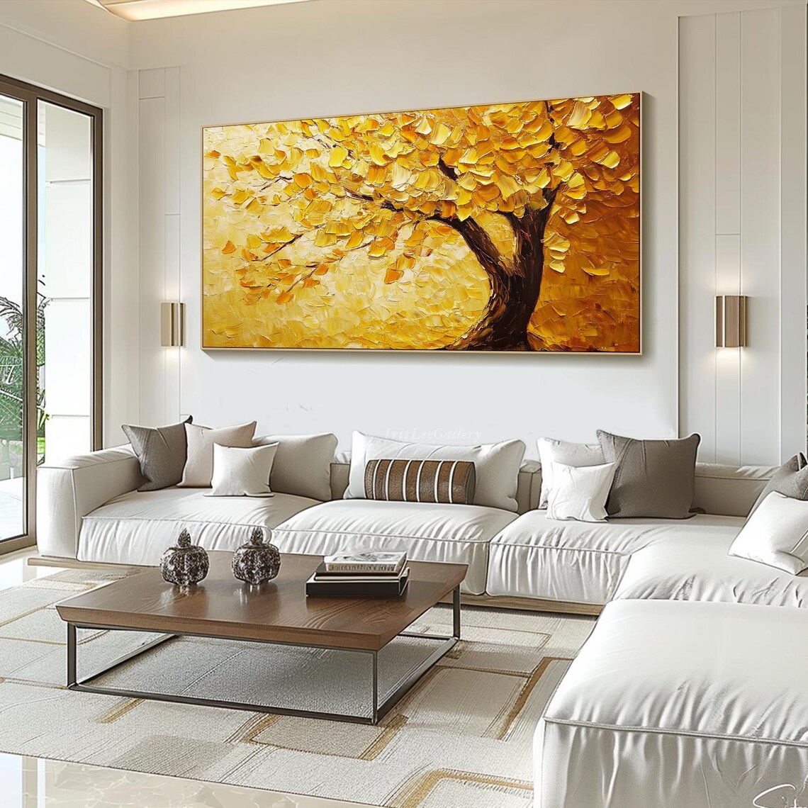 Original Gold Tower Tree Painting On Large 3d Textured Wall Art Unique Living Room Wall Art Natural Painting Wind Texture Look Art - Image 3