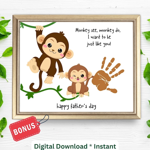 Monkey See Monkey Do Happy Fathers Day Handprint Craft Poster