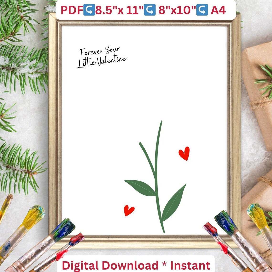 Forever Your Little Valentine Red Handprint Flower Craft Art Print - Image 2