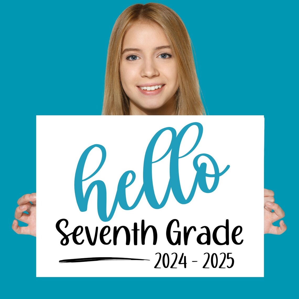 Hello Seventh Grade First Day Of School Sign, Poster - Image 2