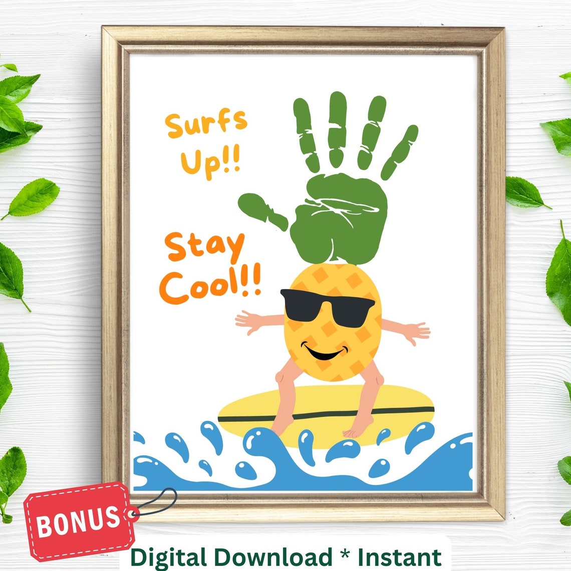 Surfs Up Stay Cool Pineapple Surfing Handprint Craft Gift Poster