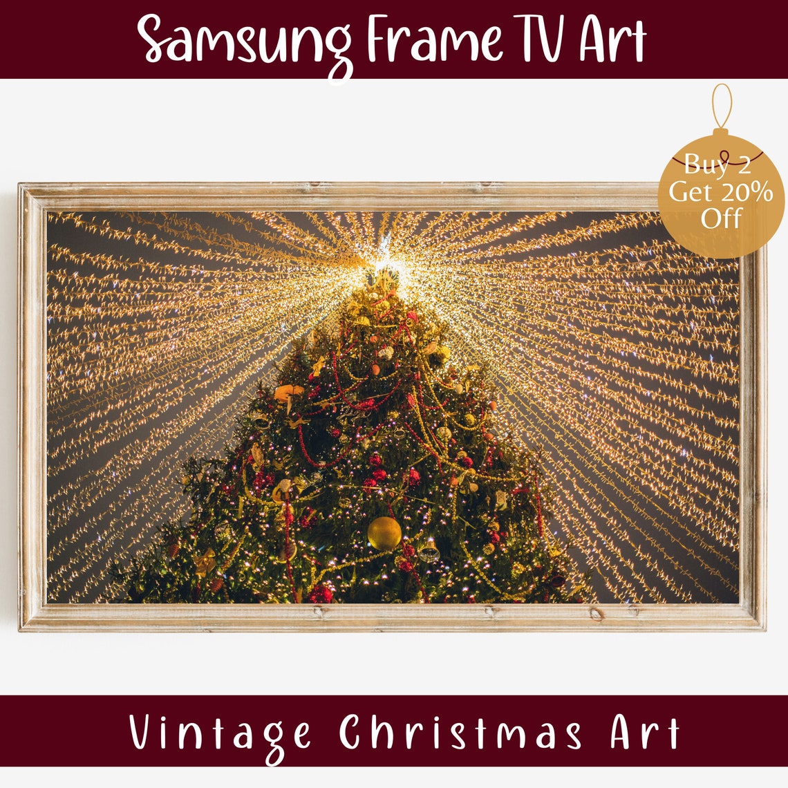 Giant Decorated Christmas Tree String Lights Night Frame TV Art Print