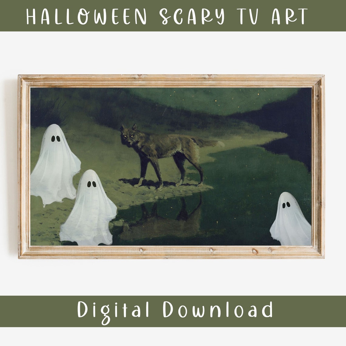 Halloween Scary Vintage Wolf and Ghosts Painting Frame TV Art Print - Image 2