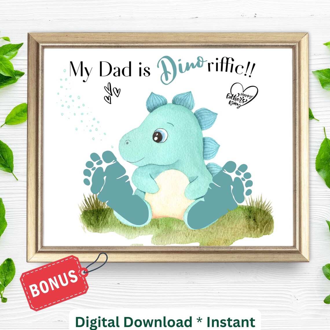 Daddy Dinosaur Handprint Sign for Kids, Father's Day Art Print