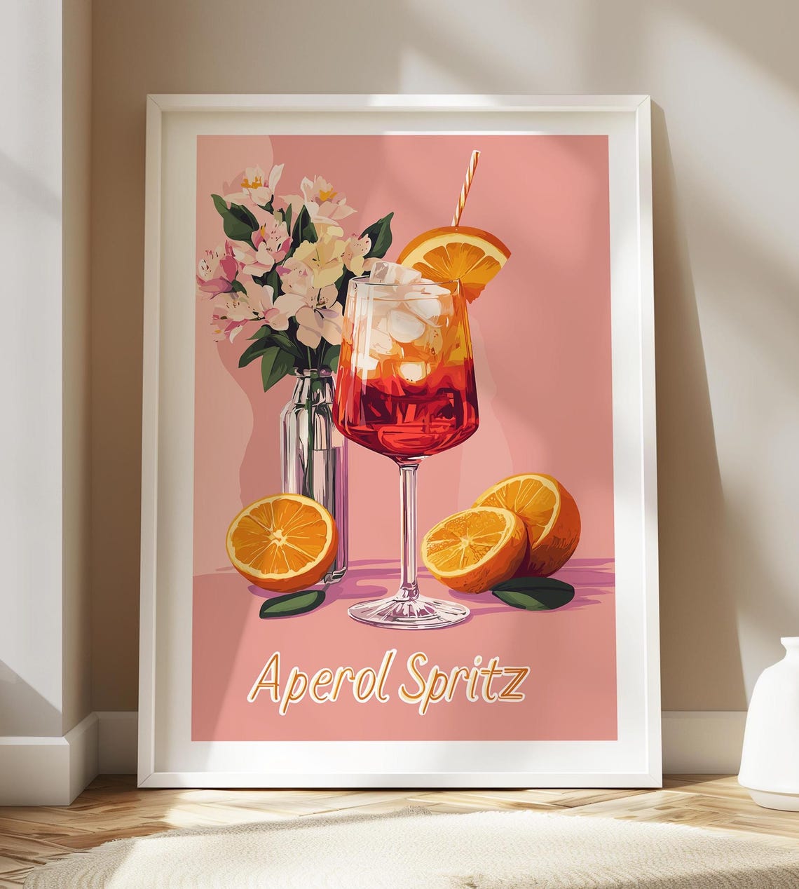 Aperol Spritz Cocktail Wine Glass Pink Italian Bar Kitchen Poster