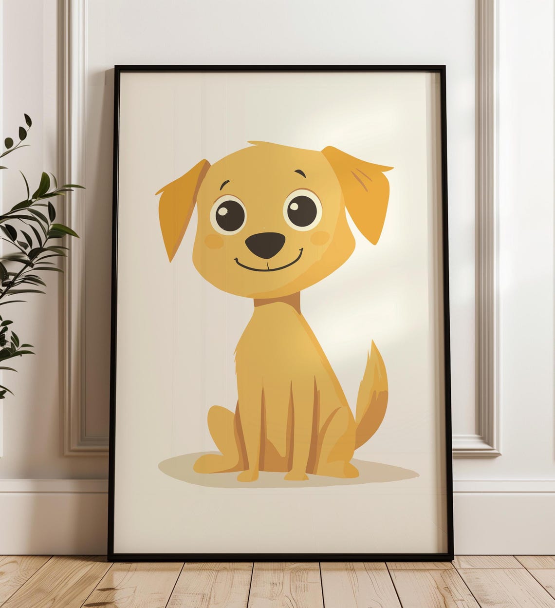 Adorable Golden Puppy With Big Eyes Nursery Cartoon Wall Art