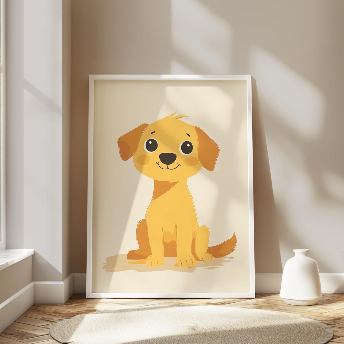Cute Smiling Golden Puppy Cartoon Nursery Kids Room Wall Art - Image 2