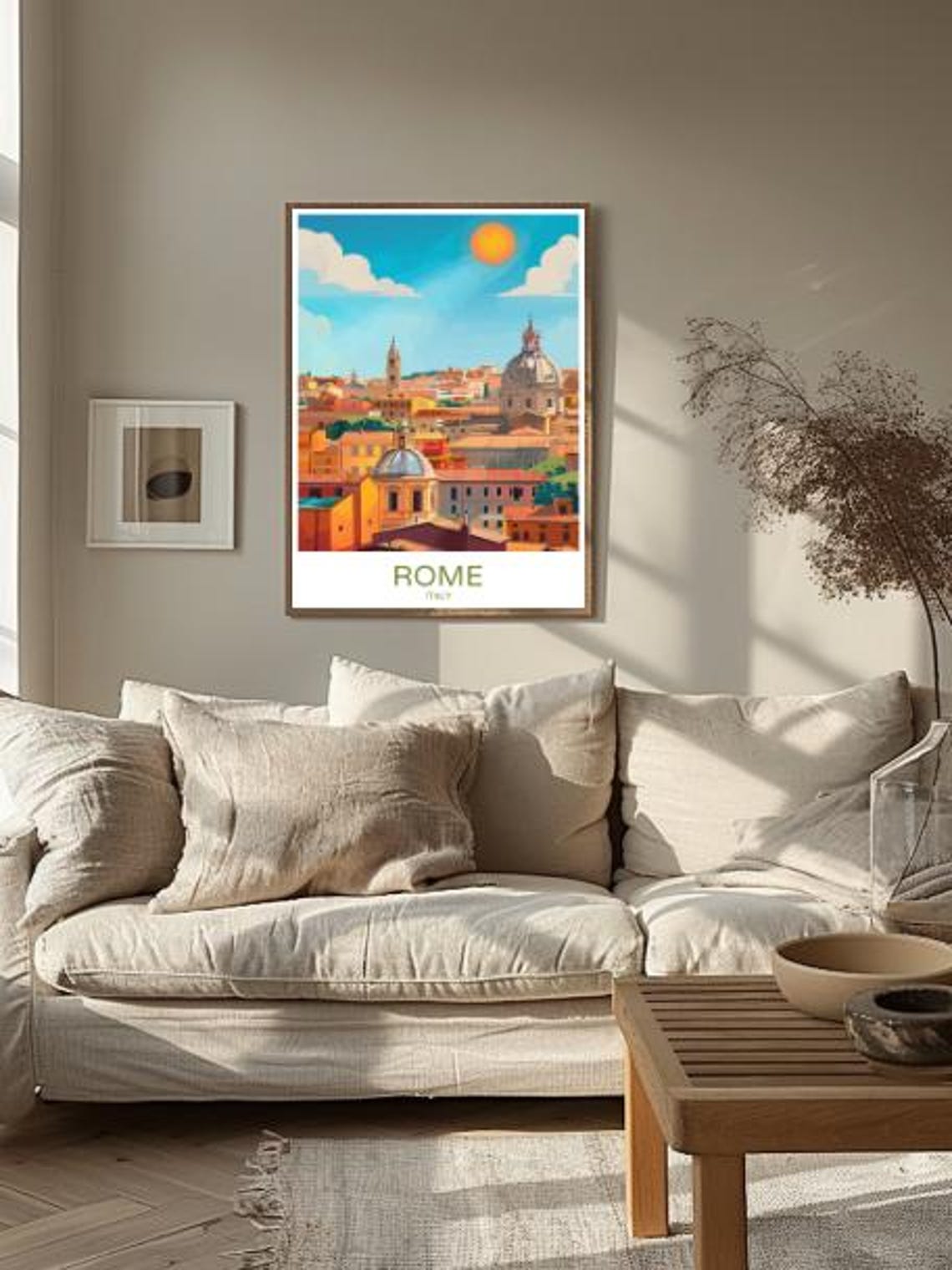 Rome Italy Skyline Travel Poster With Domes And Golden Sun View - Image 2