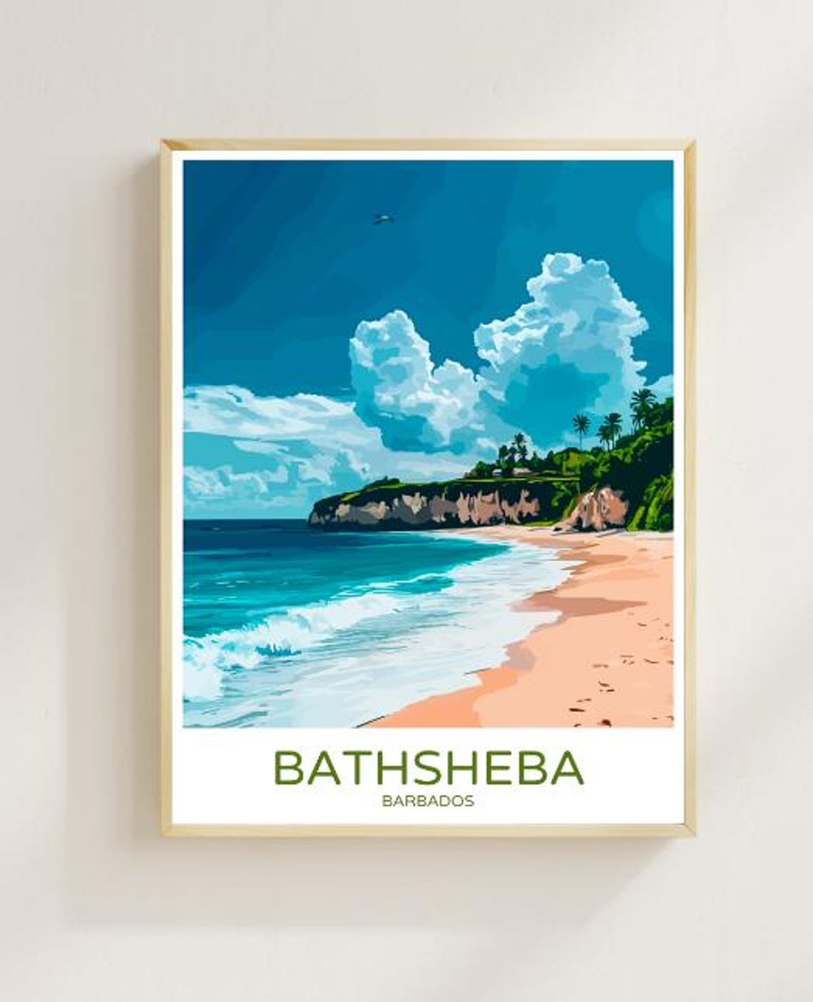 Bathsheba Barbados Tropical Beach Cliffs Vintage Travel Poster