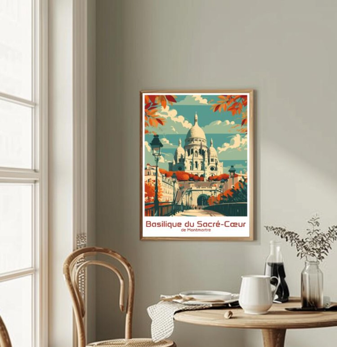 Sacre Coeur Montmartre Paris Autumn Leaves Vintage Travel Poster - Image 2