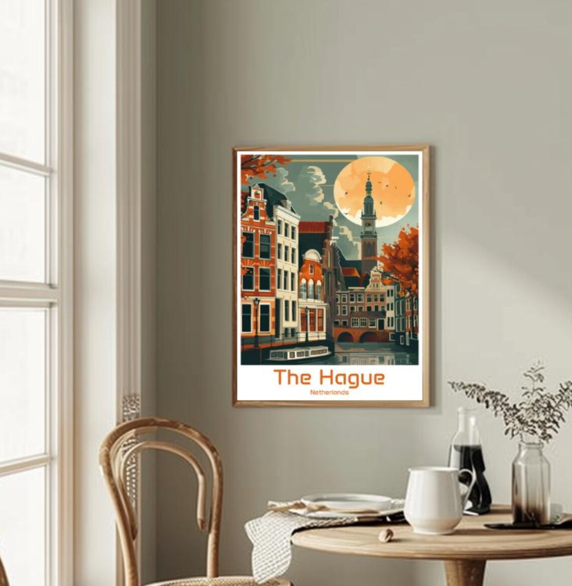The Hague Netherlands Autumn Canal Gabled Houses Moon Poster - Image 2