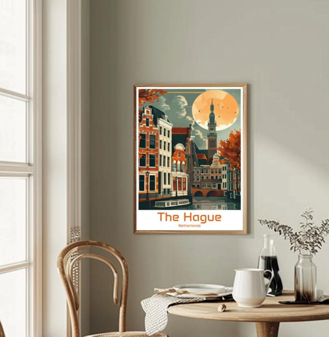 The Hague Netherlands Canal Houses Clock Tower Illustration Poster - Image 2