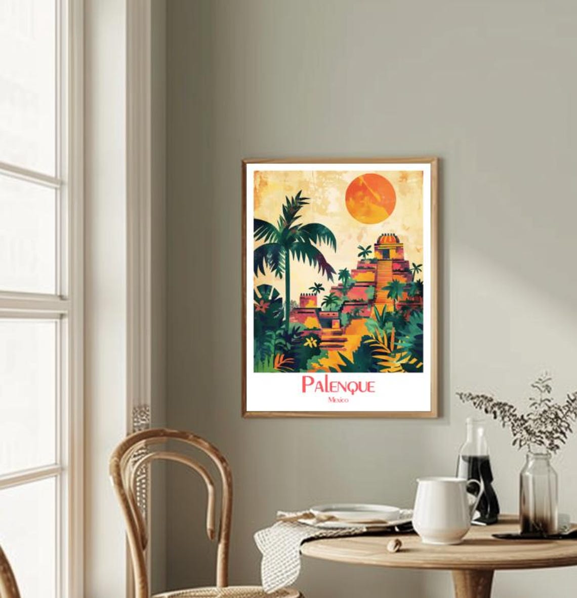 Palenque Mayan Pyramid Jungle Ruins Sunset Mexico Travel Poster - Image 2