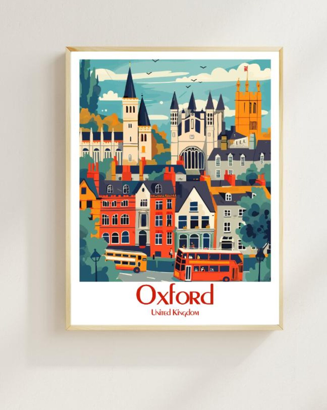 Oxford University Spires Cityscape Vintage Travel Poster England