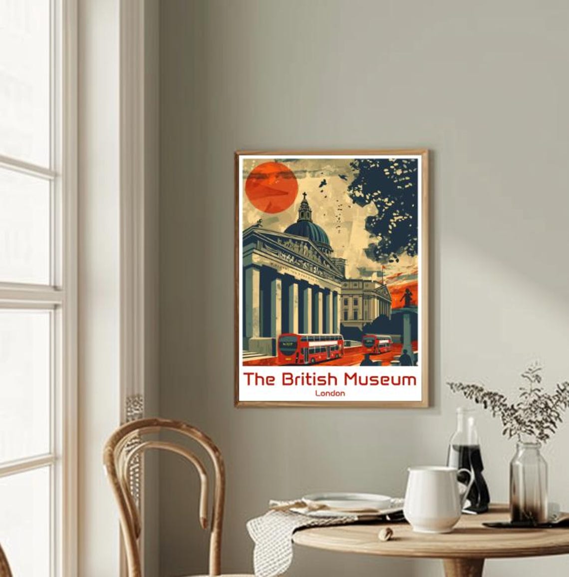 The British Museum Red Double Decker Buses Sunset London Poster - Image 2