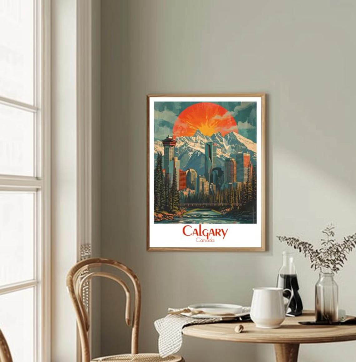 Calgary Canada Skyline Rocky Mountains Sunset Scenic Poster Art - Image 2