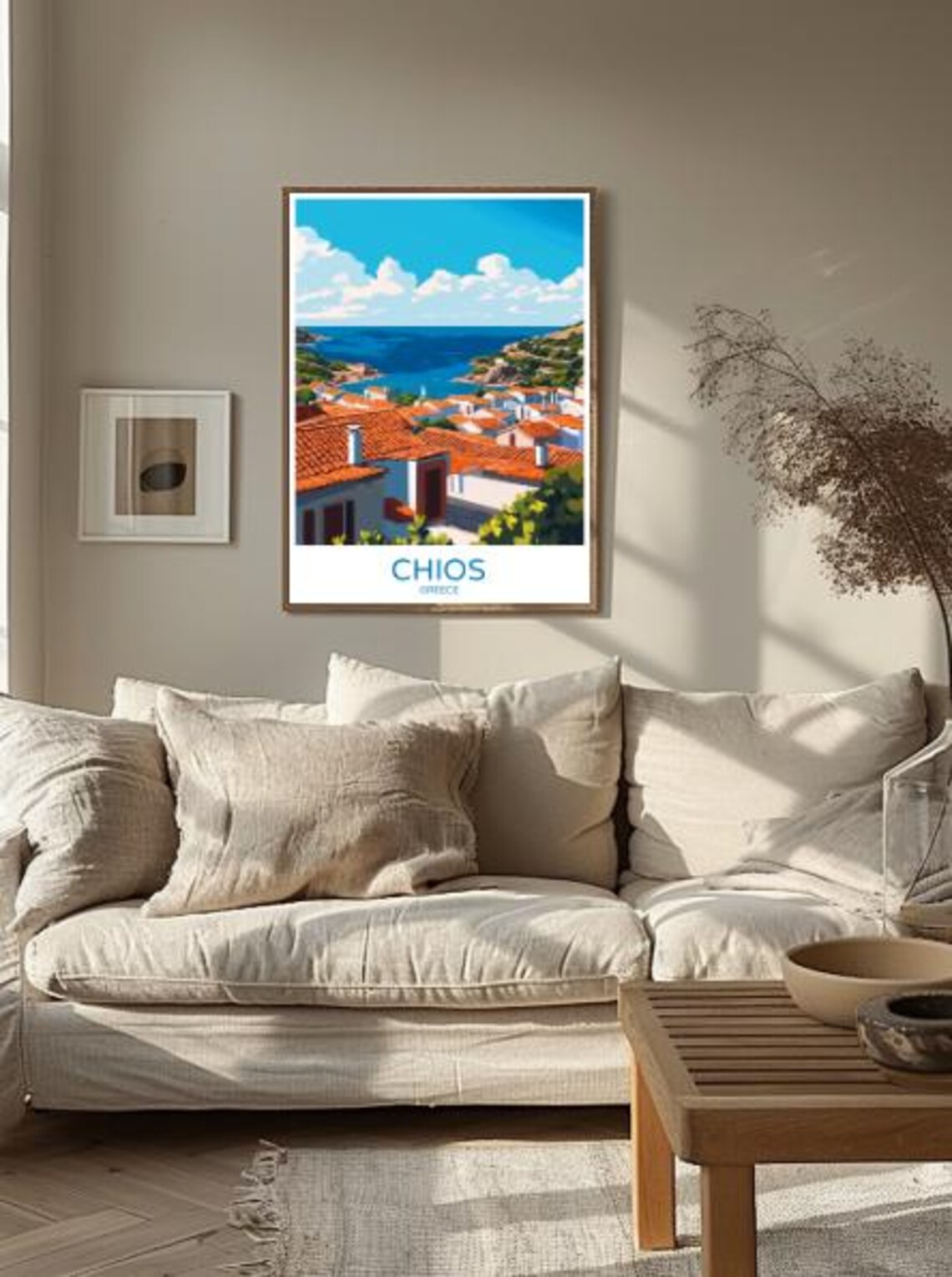 Chios Greece Travel Poster Red Roof Village Aegean Bay View Decor - Image 2