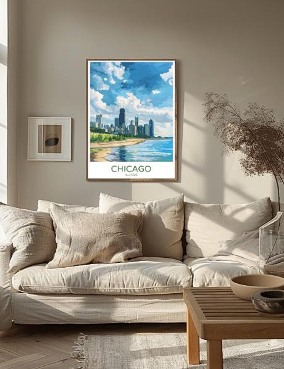 Chicago Illinois Lake Michigan Skyline Beach Retro Travel Poster - Image 2