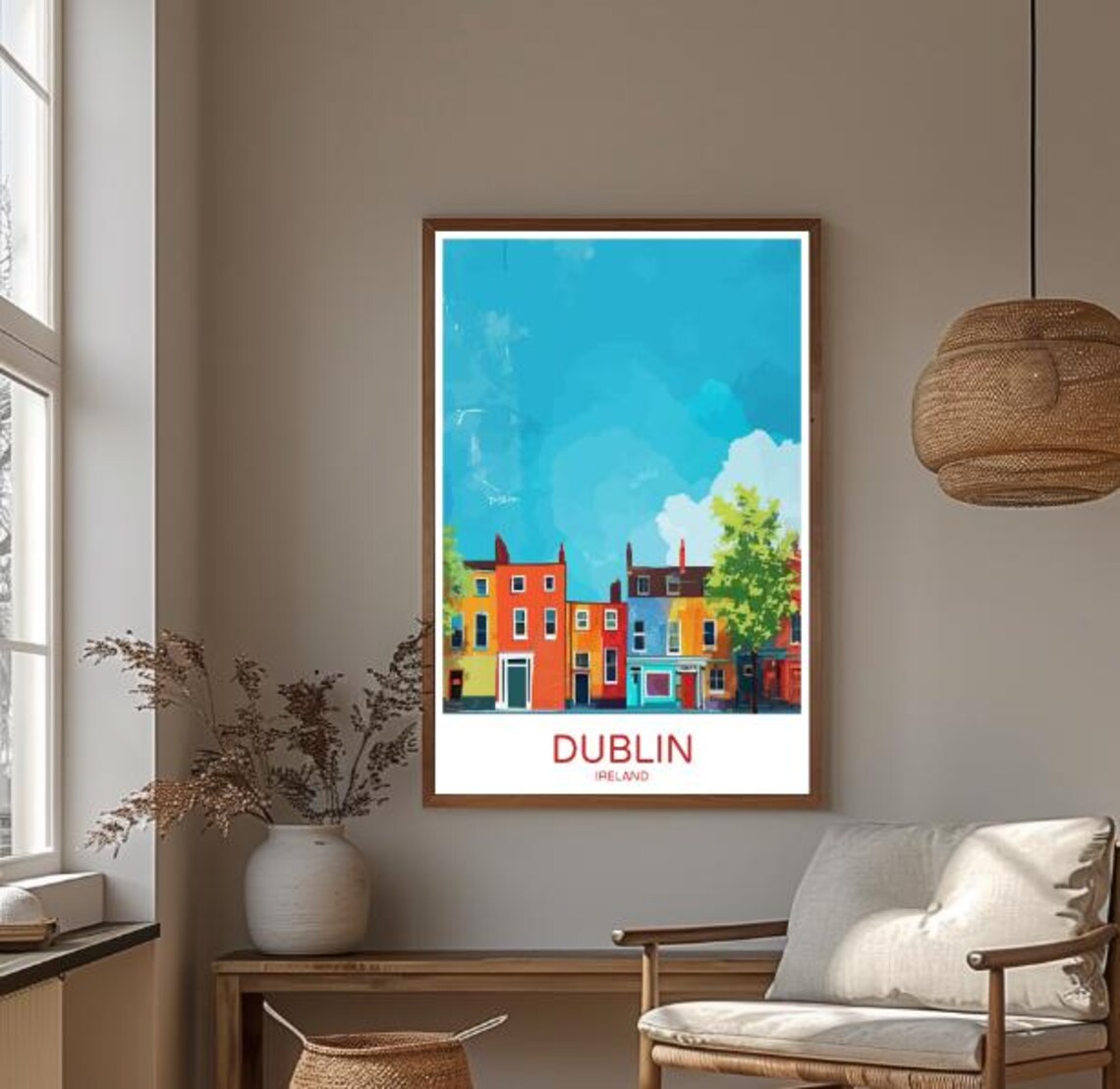 Dublin Ireland Colorful Georgian Row Houses Under Blue Sky Travel Poster - Image 3